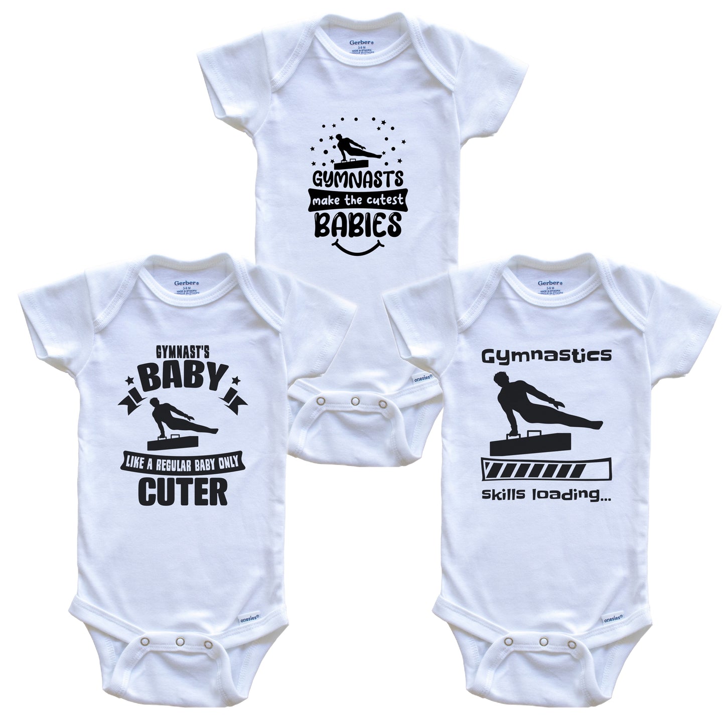 Gymnastics Male Gymnast Funny Cute Baby Bodysuit Bundle (3 Piece Set)