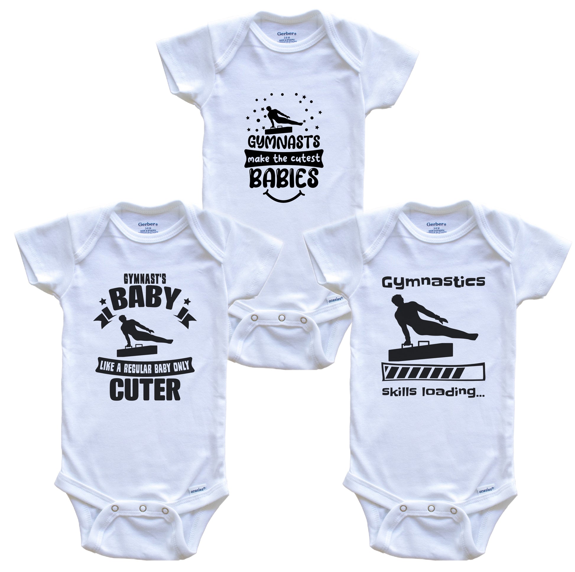 Gymnastics Male Gymnast Funny Cute Baby Bodysuit Bundle (3 Piece Set)
