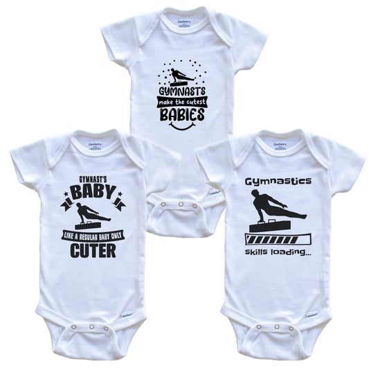 Gymnastics Male Gymnast Funny Cute Baby Bodysuit Bundle (3 Piece Set)