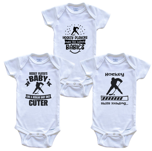 Hockey Player Funny Cute Baby Bodysuit Bundle (3 Piece Set)