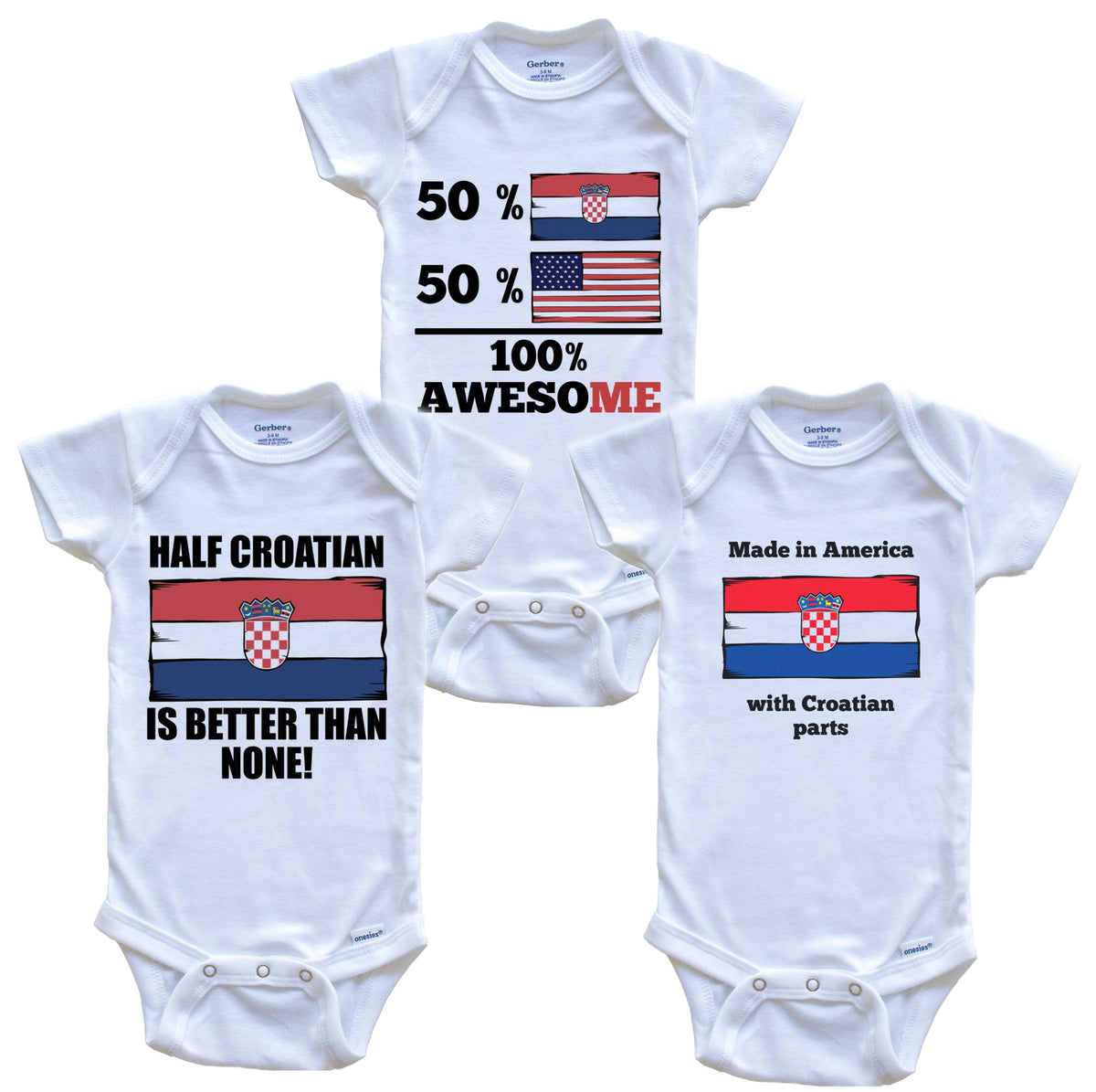 Croatian American Baby Bodysuit Bundle (3 Piece Set)