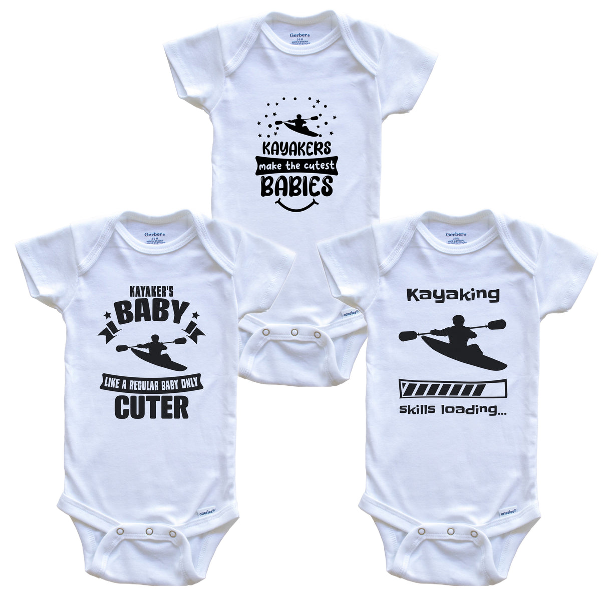 Kayaking Kayaker Funny Cute Baby Bodysuit Bundle (3 Piece Set)