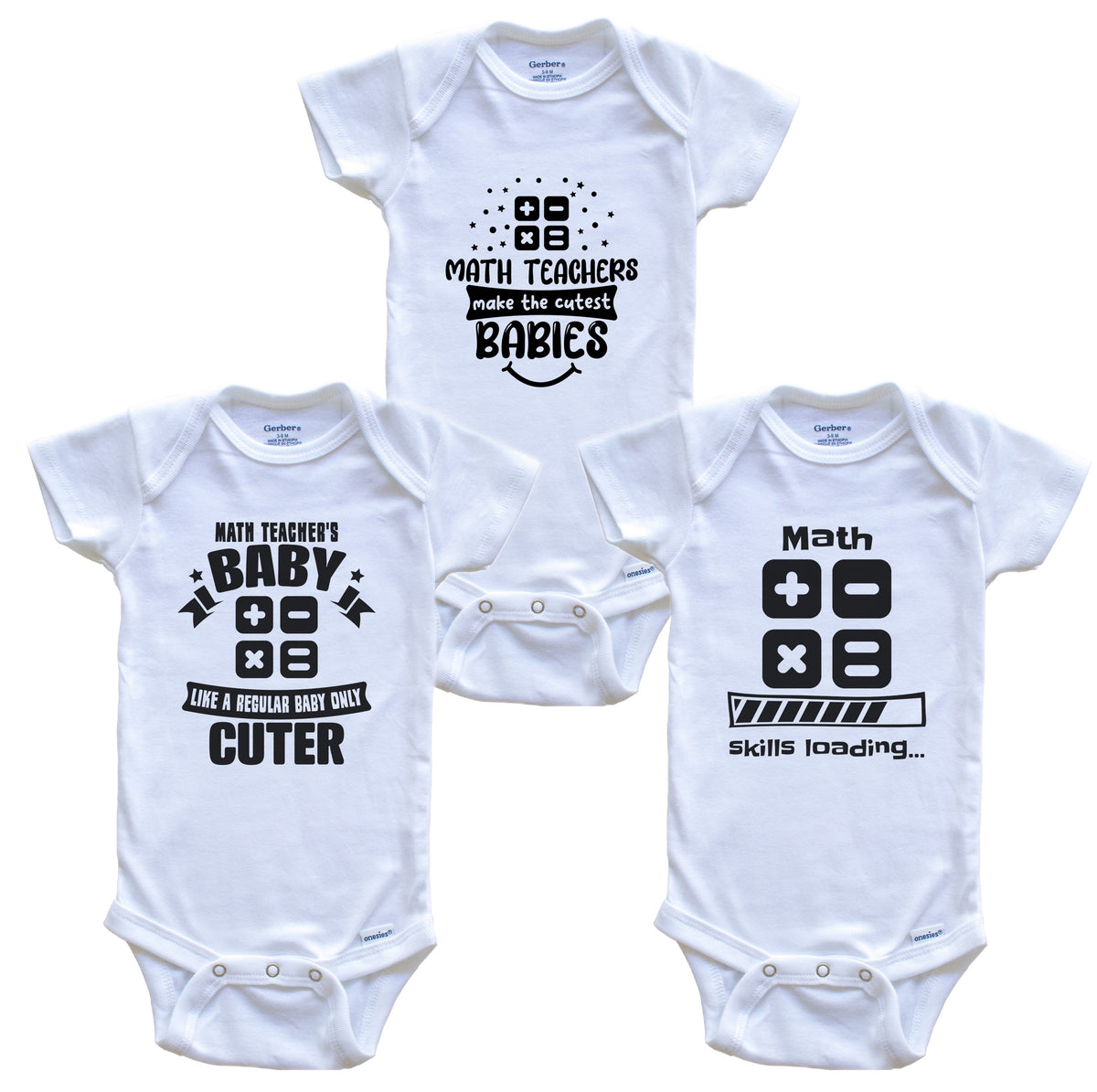 Math Teacher Funny Cute Baby Bodysuit Bundle (3 Piece Set)
