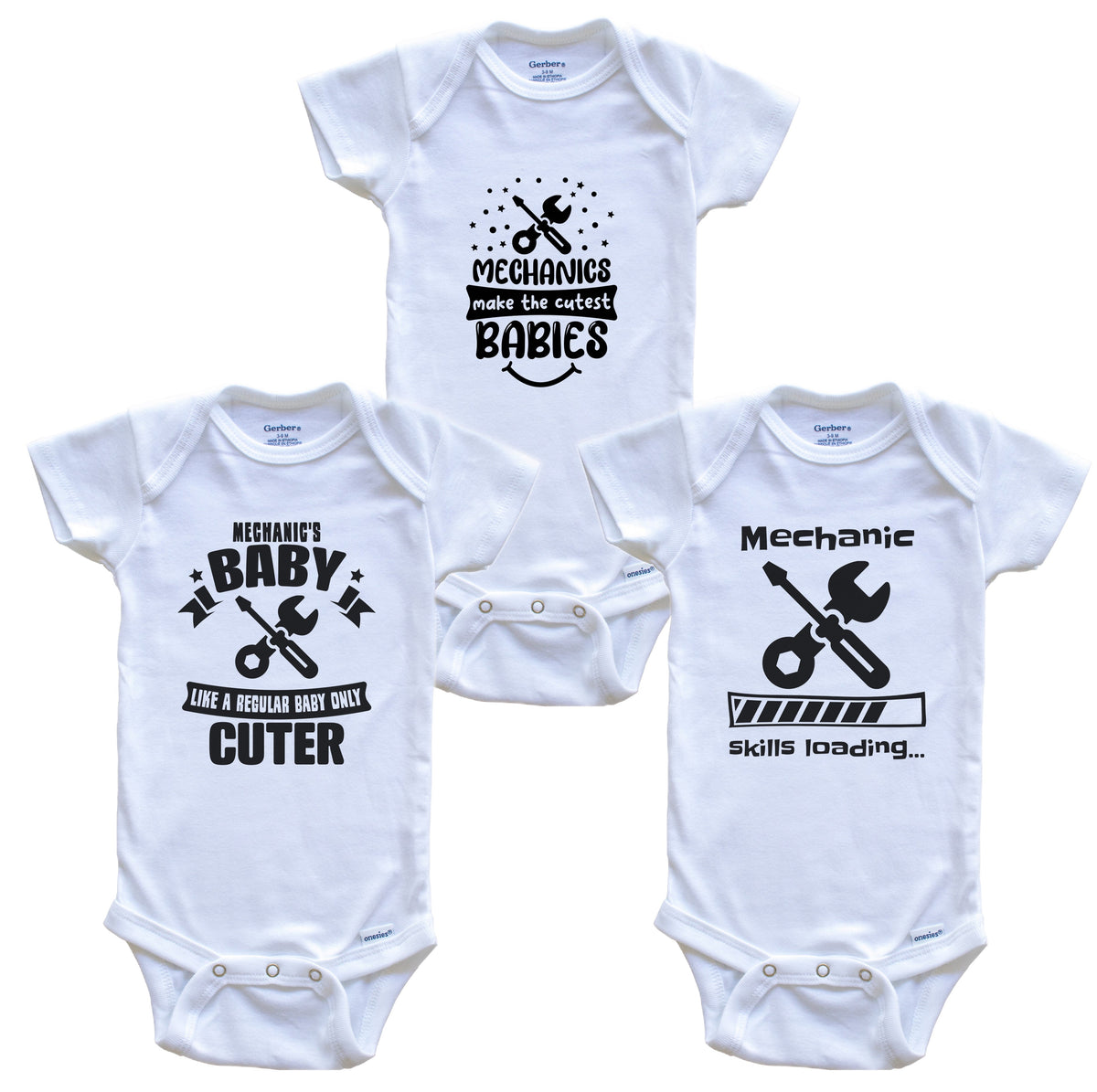Mechanic Funny Cute Baby Bodysuit Bundle (3 Piece Set)