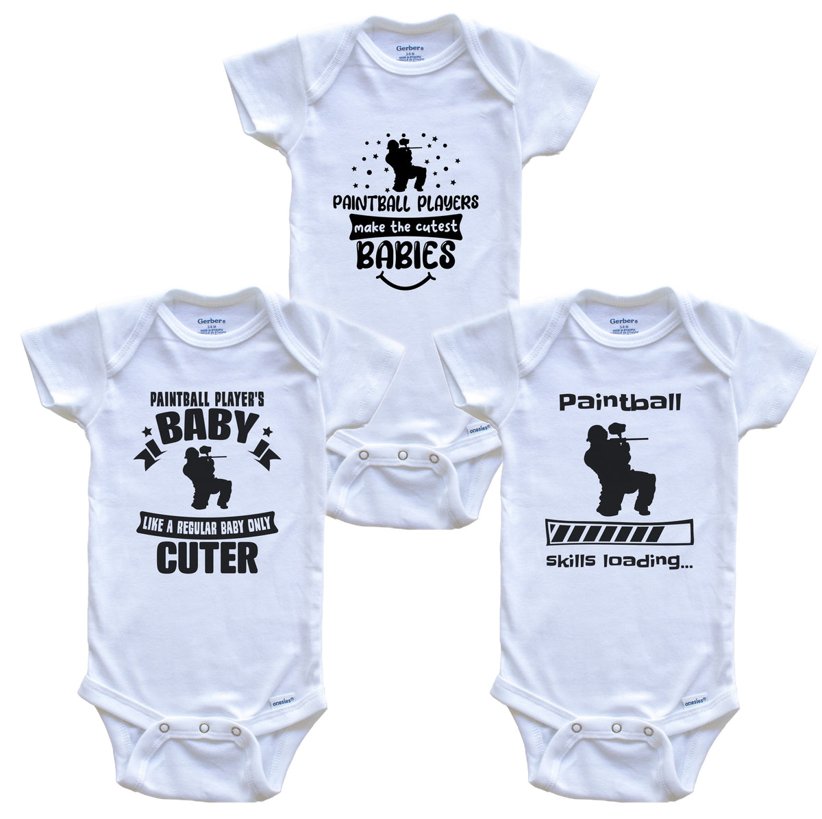 Paintball Player Funny Cute Baby Bodysuit Bundle (3 Piece Set)
