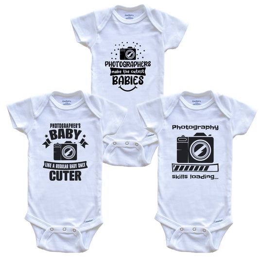 Photography Photographer Funny Cute Baby Bodysuit Bundle (3 Piece Set)