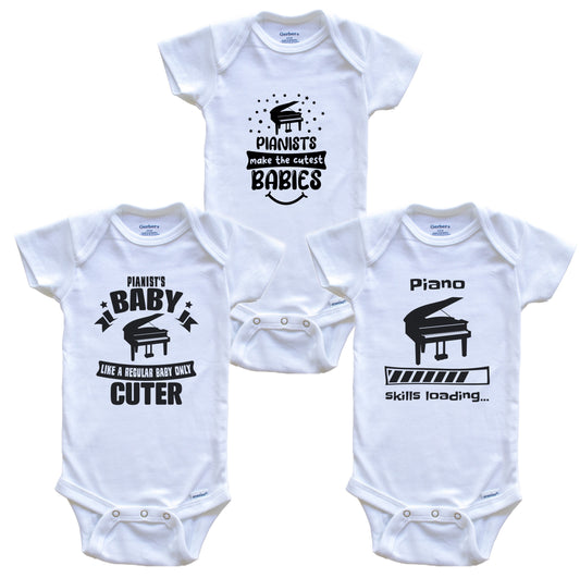 Piano Pianist Funny Cute Baby Bodysuit Bundle (3 Piece Set)