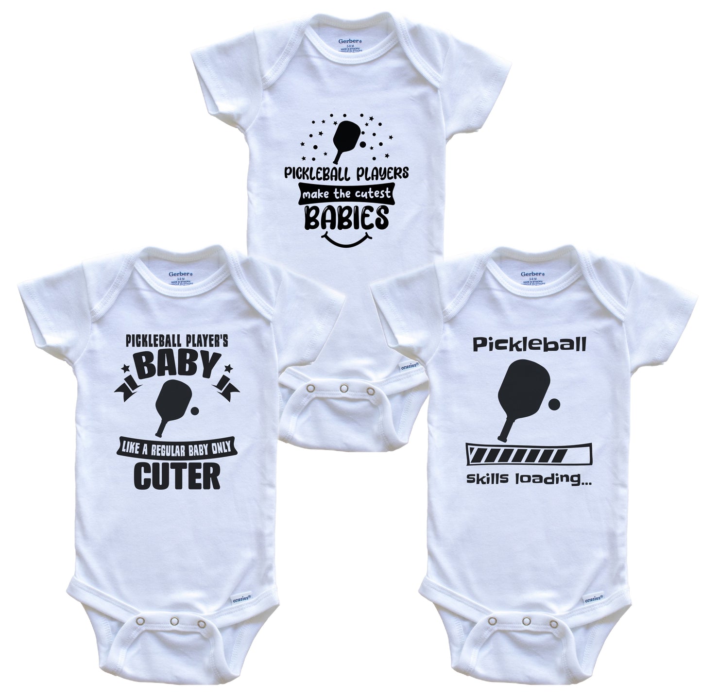 Pickleball Player Funny Cute Baby Bodysuit Bundle (3 Piece Set)