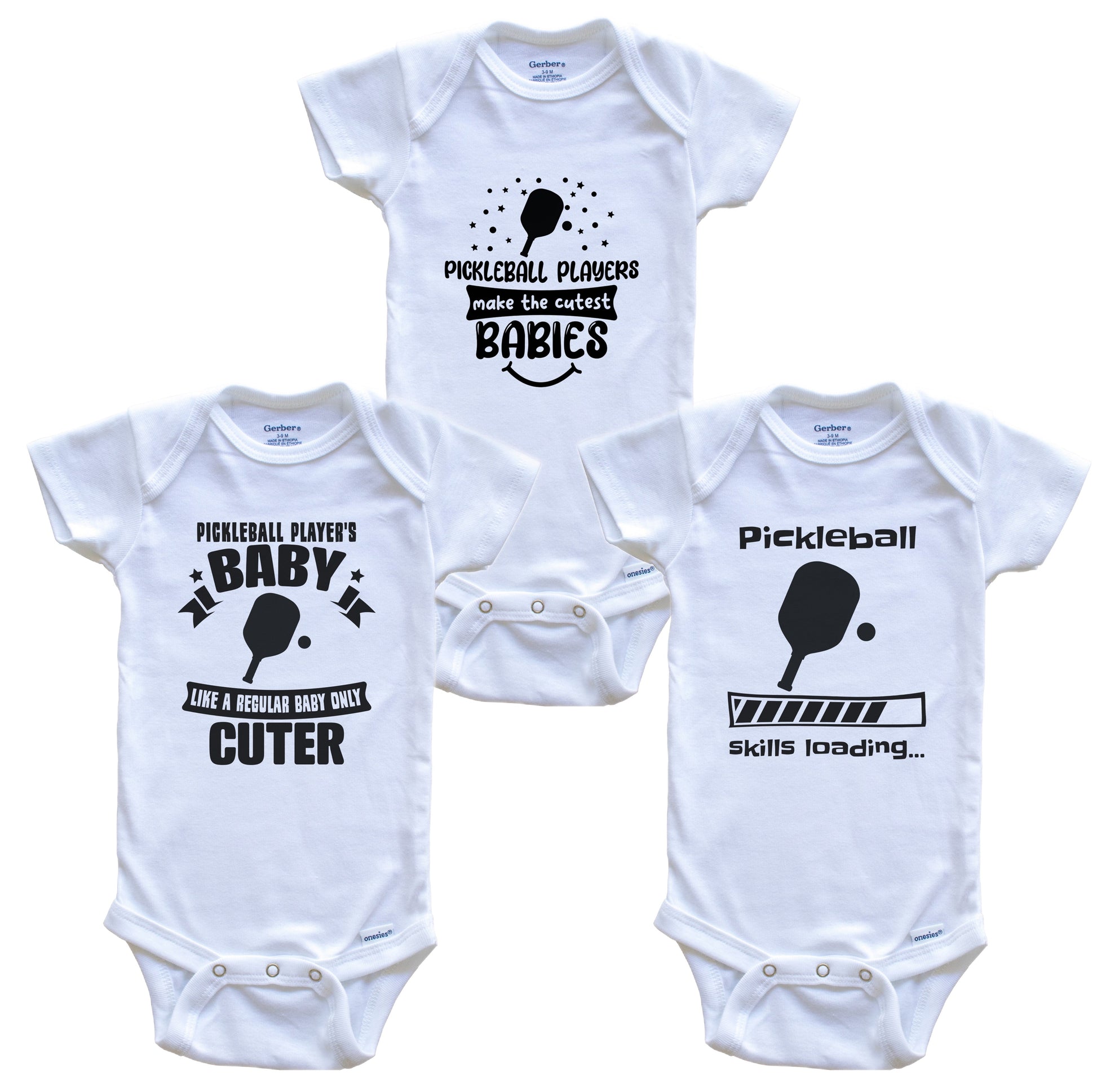 Pickleball Player Funny Cute Baby Bodysuit Bundle (3 Piece Set)