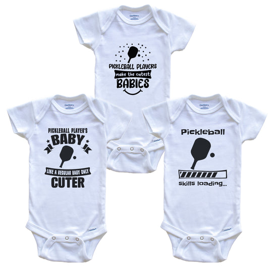 Pickleball Player Funny Cute Baby Bodysuit Bundle (3 Piece Set)