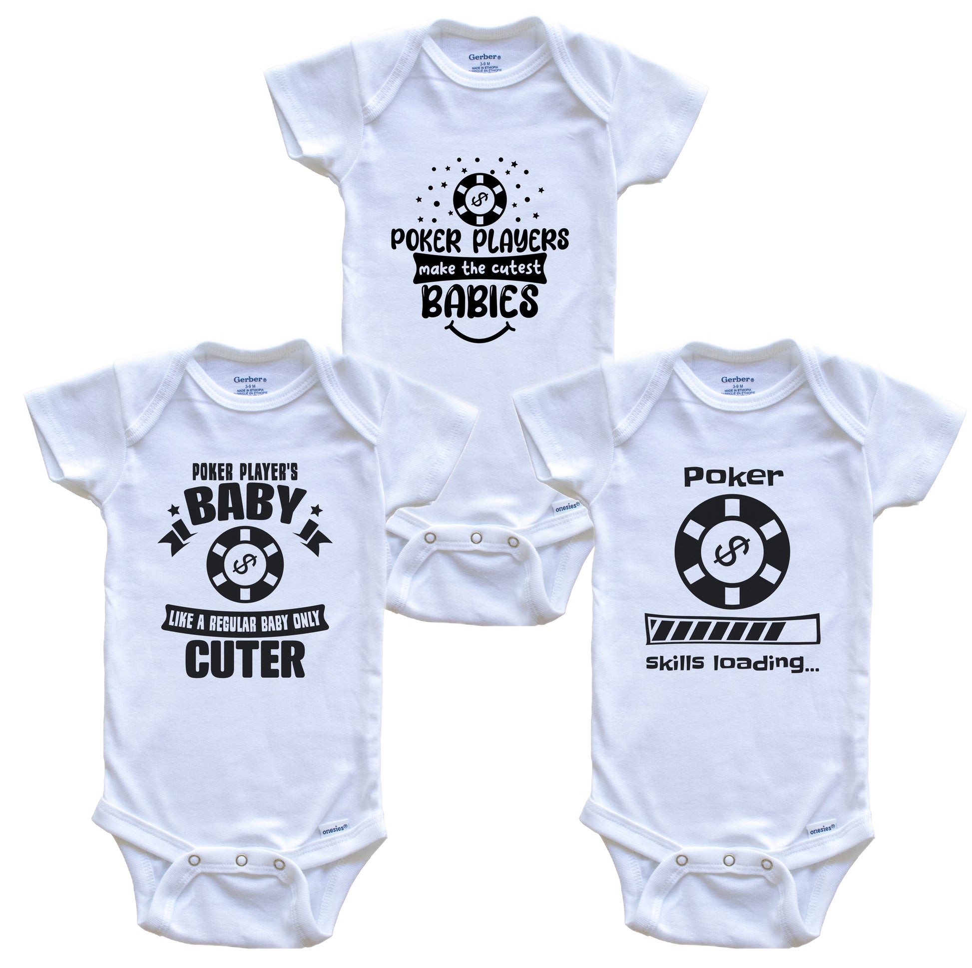 Poker Player Funny Cute Baby Bodysuit Bundle (3 Piece Set)