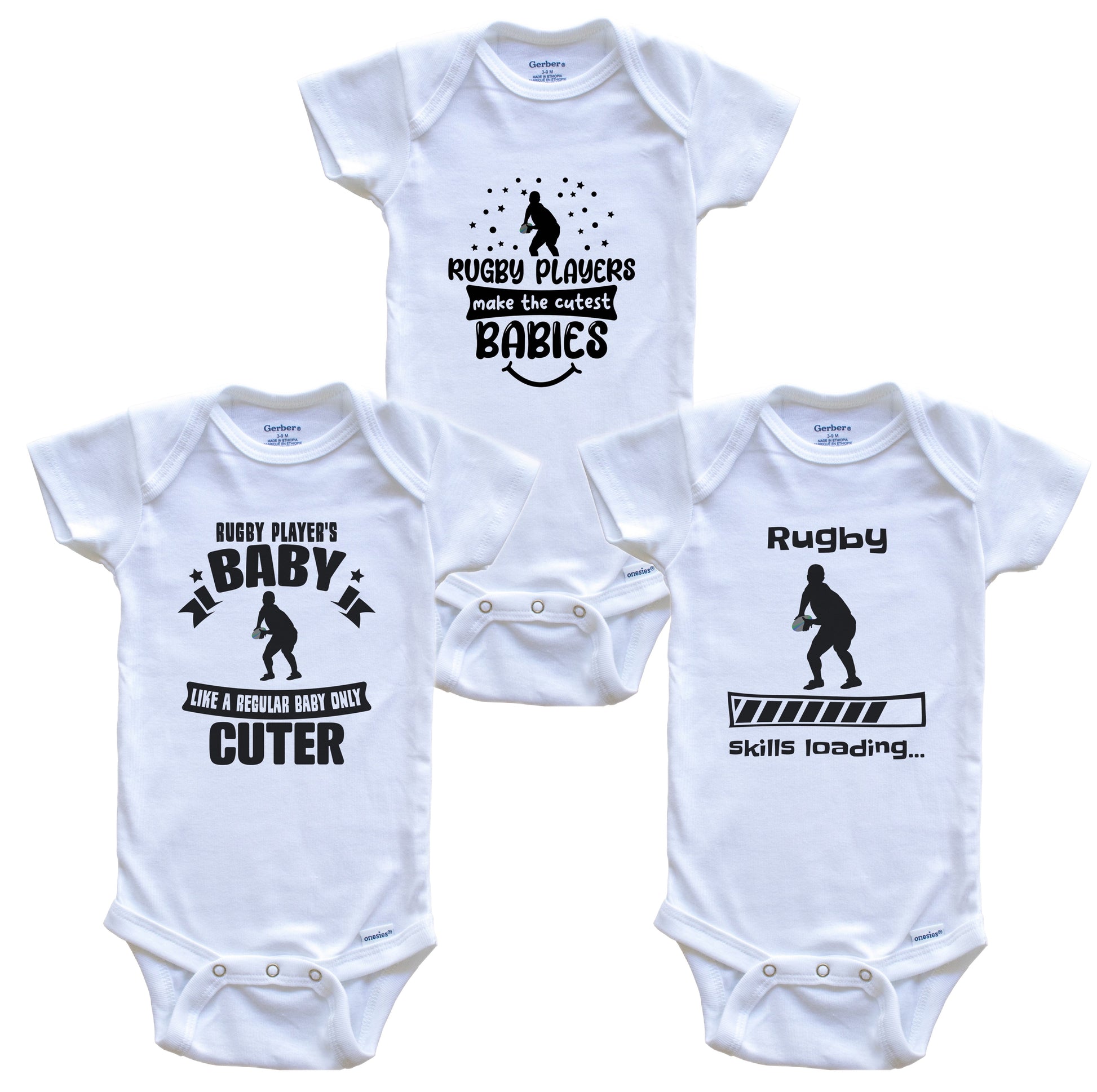 Rugby Player Funny Cute Baby Bodysuit Bundle (3 Piece Set)