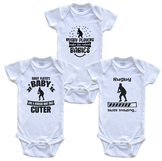 Rugby Player Funny Cute Baby Bodysuit Bundle (3 Piece Set)