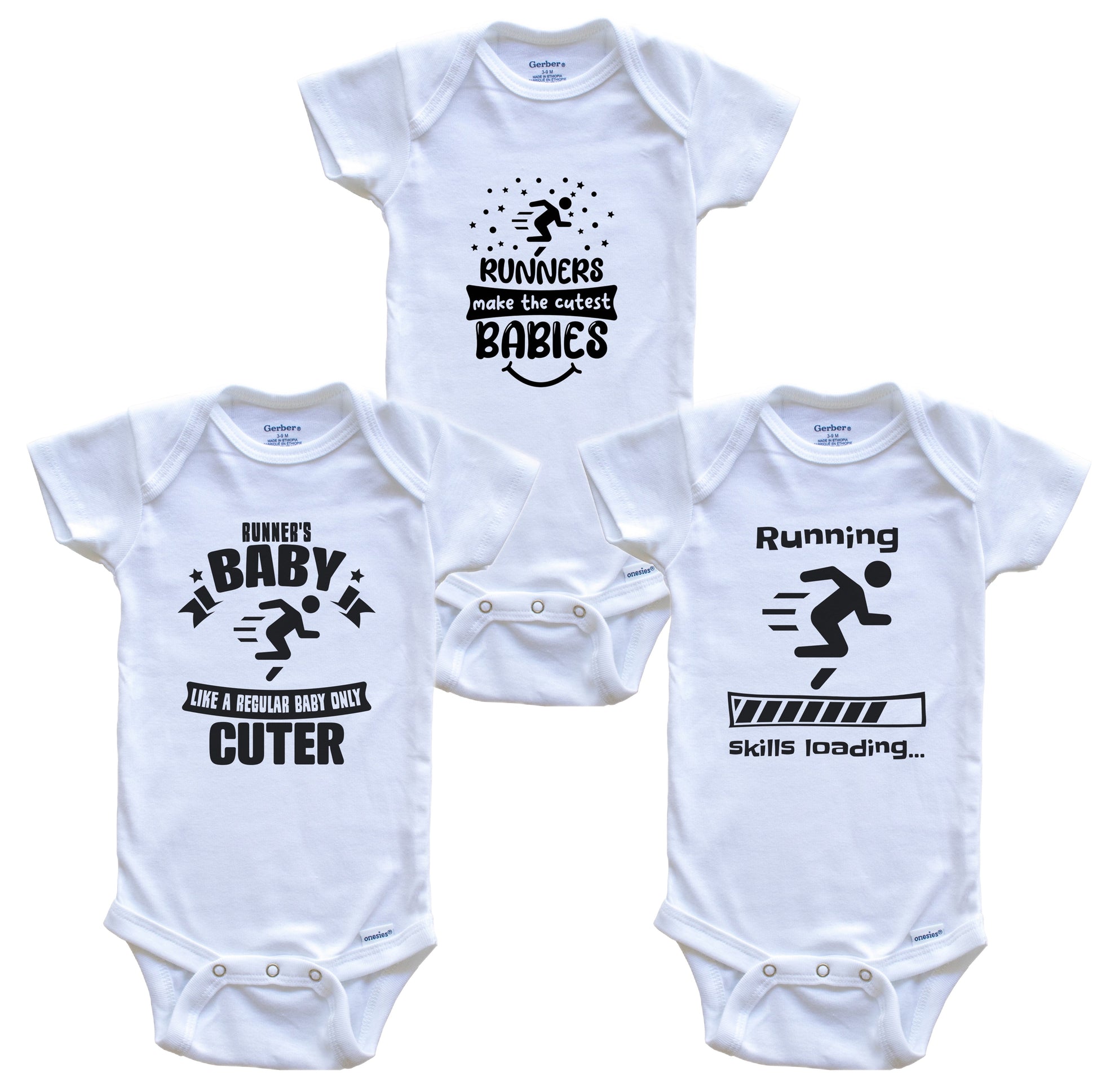 Running Runner Funny Cute Baby Bodysuit Bundle (3 Piece Set)
