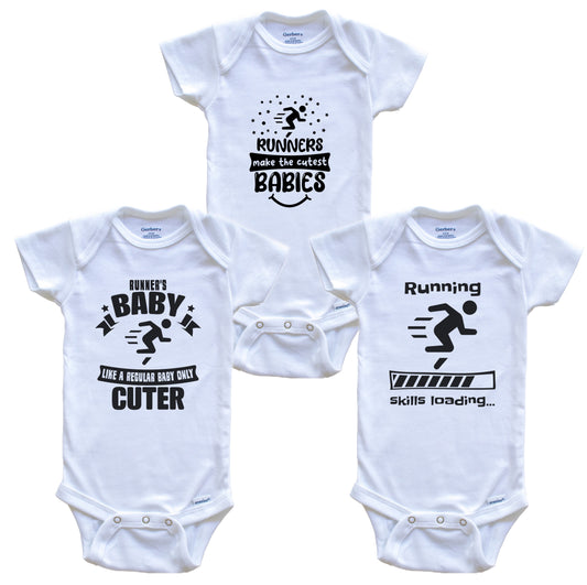 Running Runner Funny Cute Baby Bodysuit Bundle (3 Piece Set)