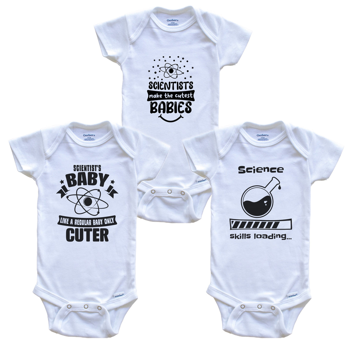 Scientist Science Funny Cute Baby Bodysuit Bundle (3 Piece Set)