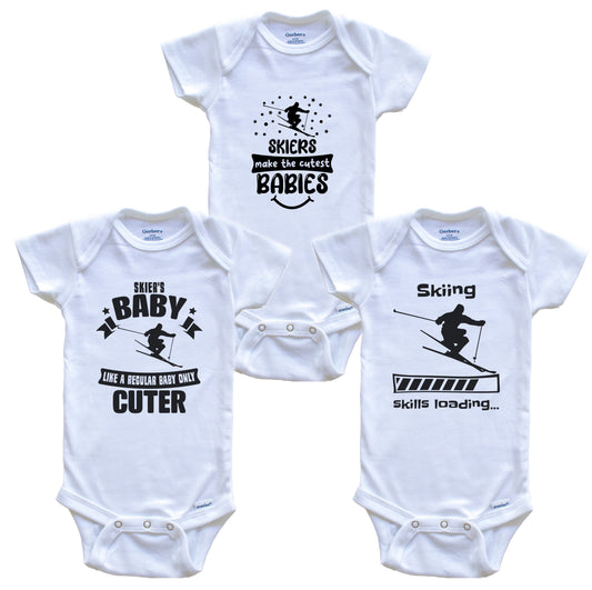 Skiing Skier Funny Cute Baby Bodysuit Bundle (3 Piece Set)