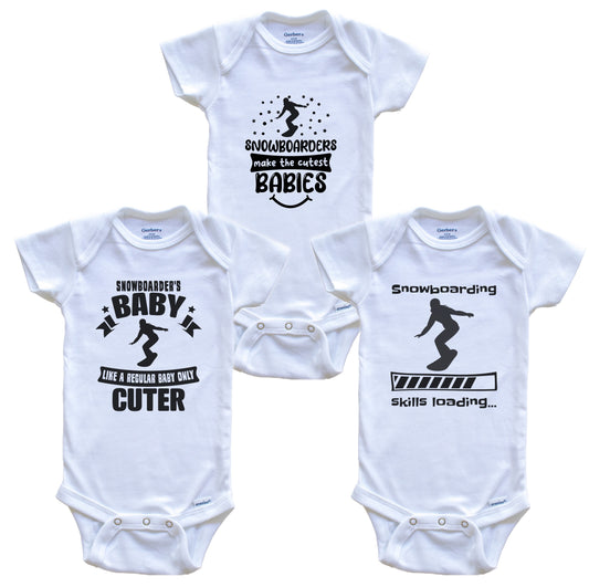 Snowboarding Snowboarder Funny Cute Baby Bodysuit Bundle (3 Piece Set)