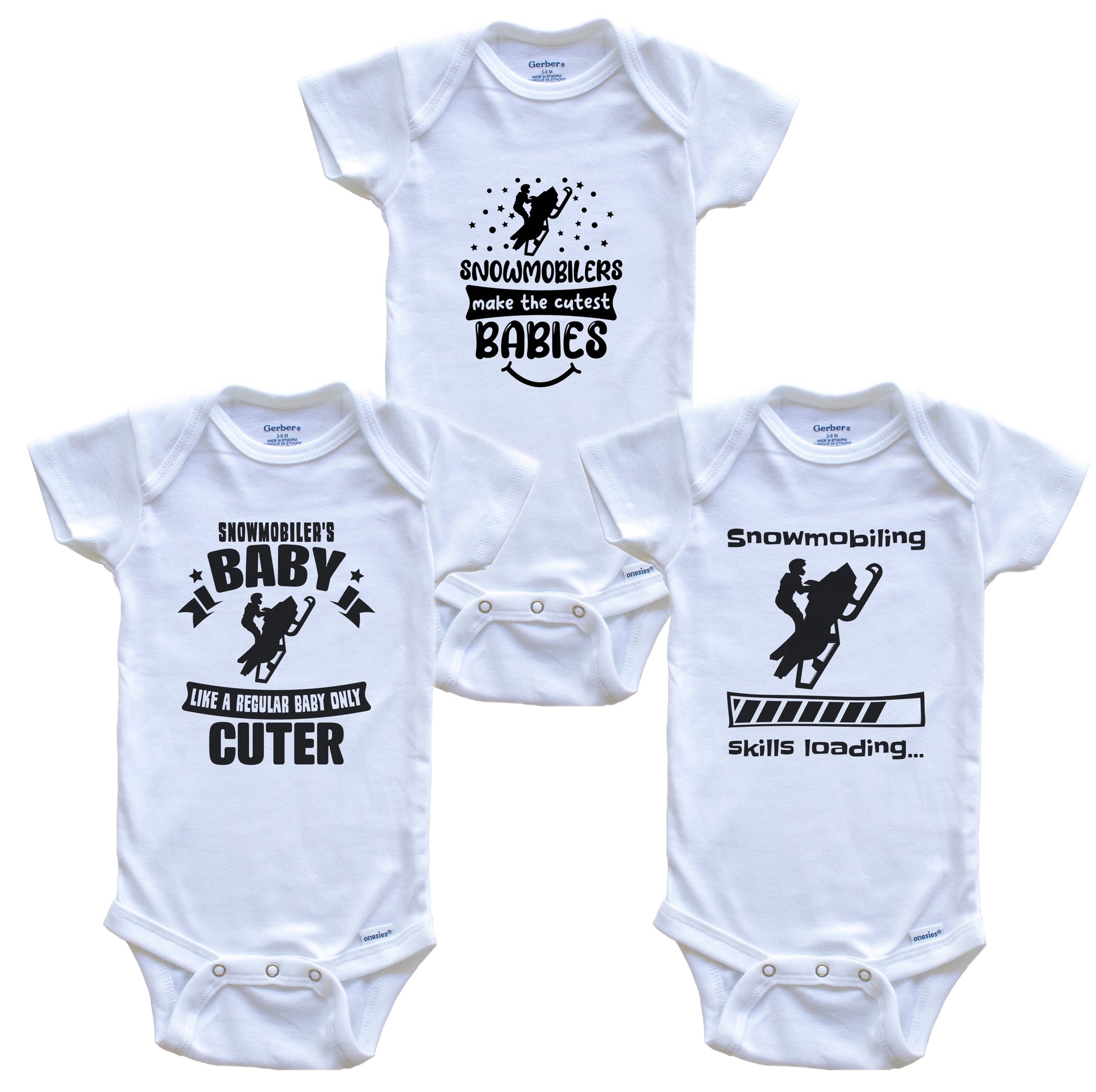 Snowmobiling Snowmobiler Funny Cute Baby Bodysuit Bundle (3 Piece Set)