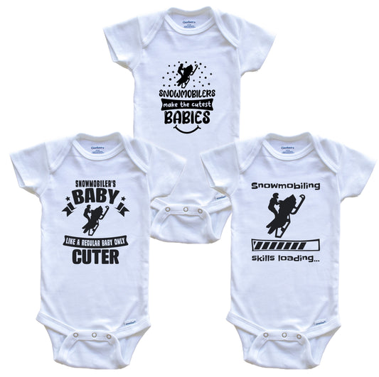 Snowmobiling Snowmobiler Funny Cute Baby Bodysuit Bundle (3 Piece Set)