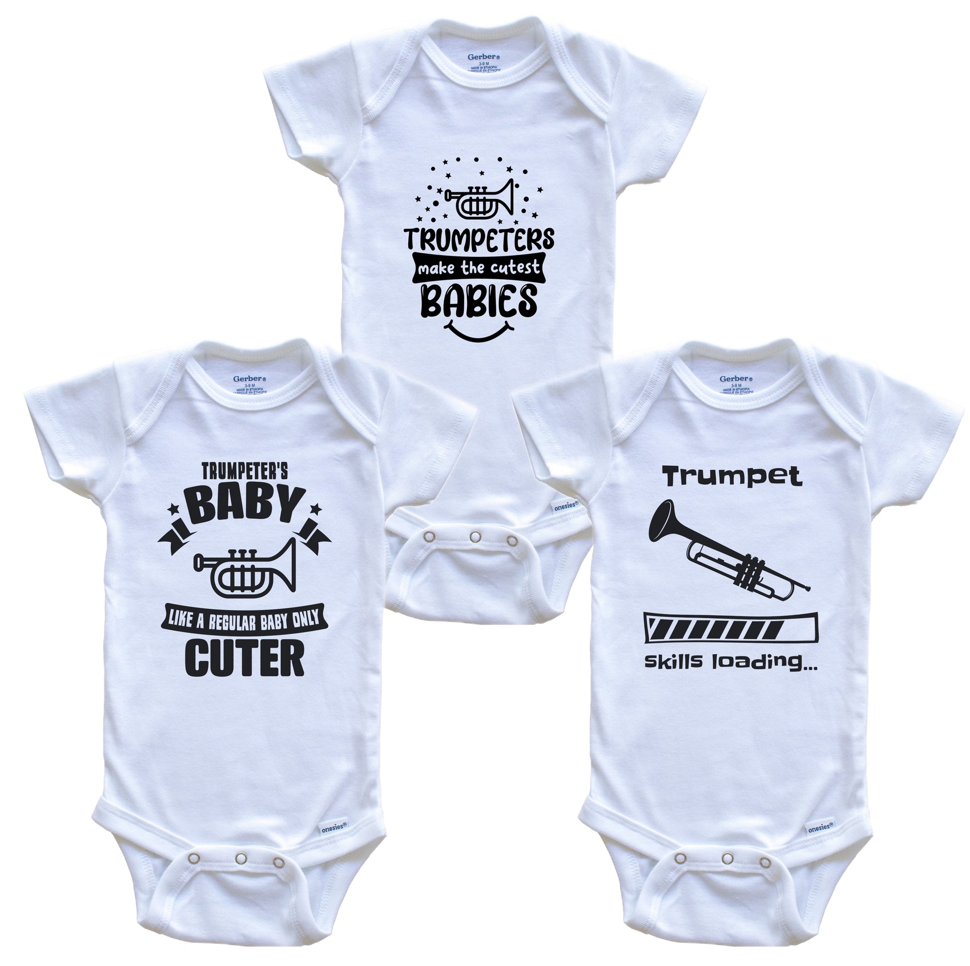Trumpet Trumpeter Funny Cute Baby Bodysuit Bundle (3 Piece Set)