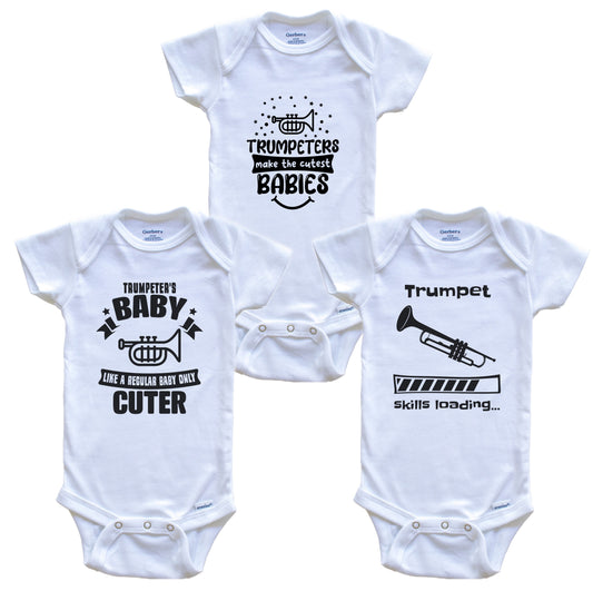 Trumpet Trumpeter Funny Cute Baby Bodysuit Bundle (3 Piece Set)