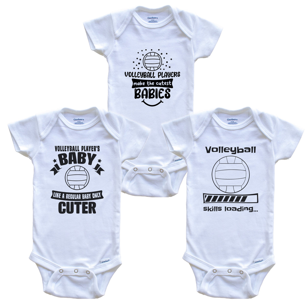 Volleyball Player Funny Cute Baby Bodysuit Bundle (3 Piece Set)
