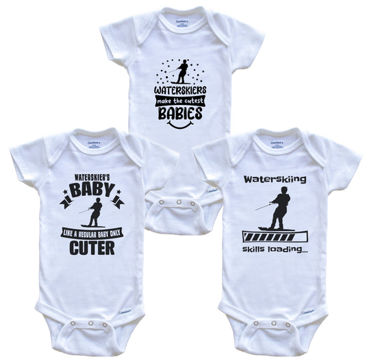 Waterskiing Waterskier Funny Cute Baby Bodysuit Bundle (3 Piece Set)