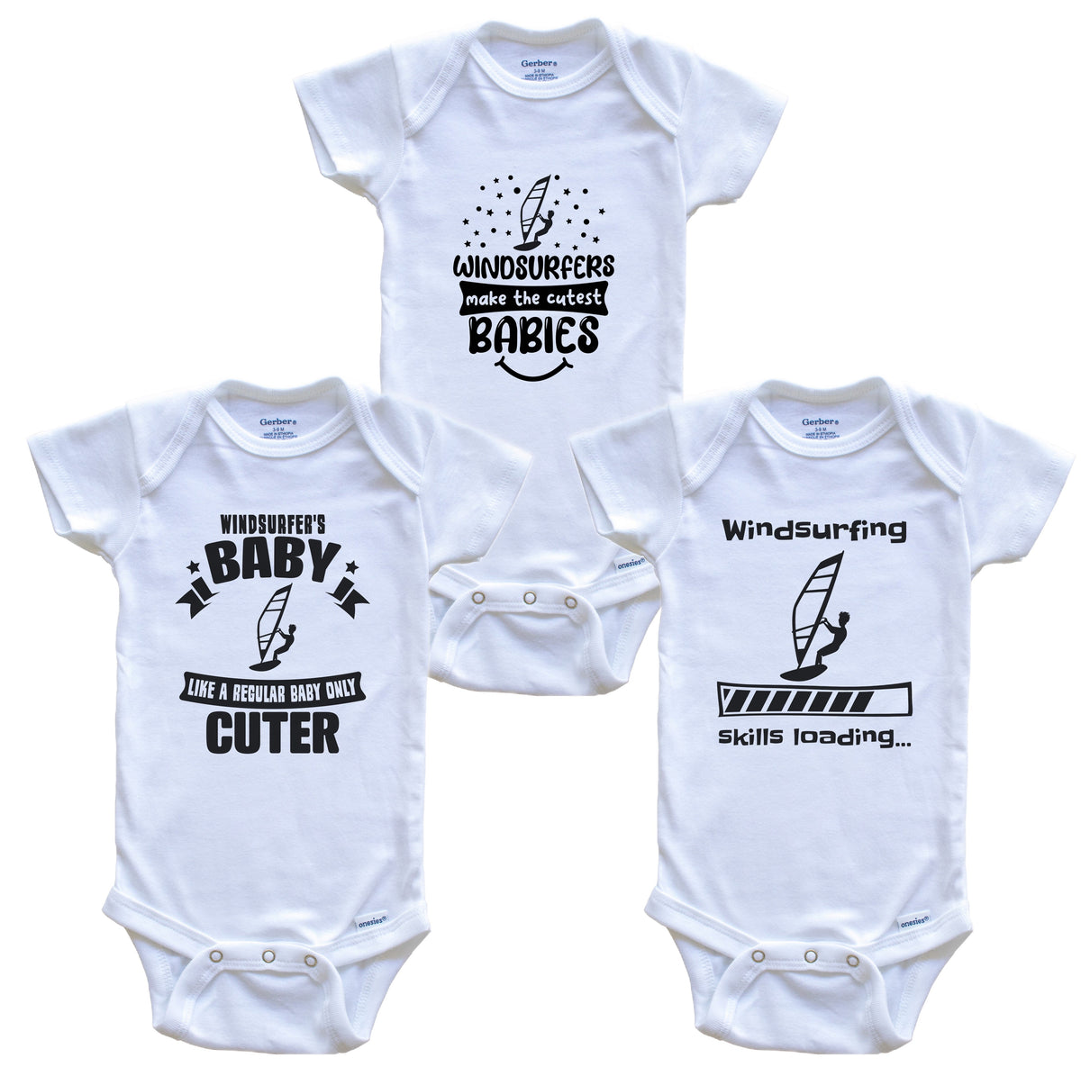 Windsurfing Windsurfer Funny Cute Baby Bodysuit Bundle (3 Piece Set)
