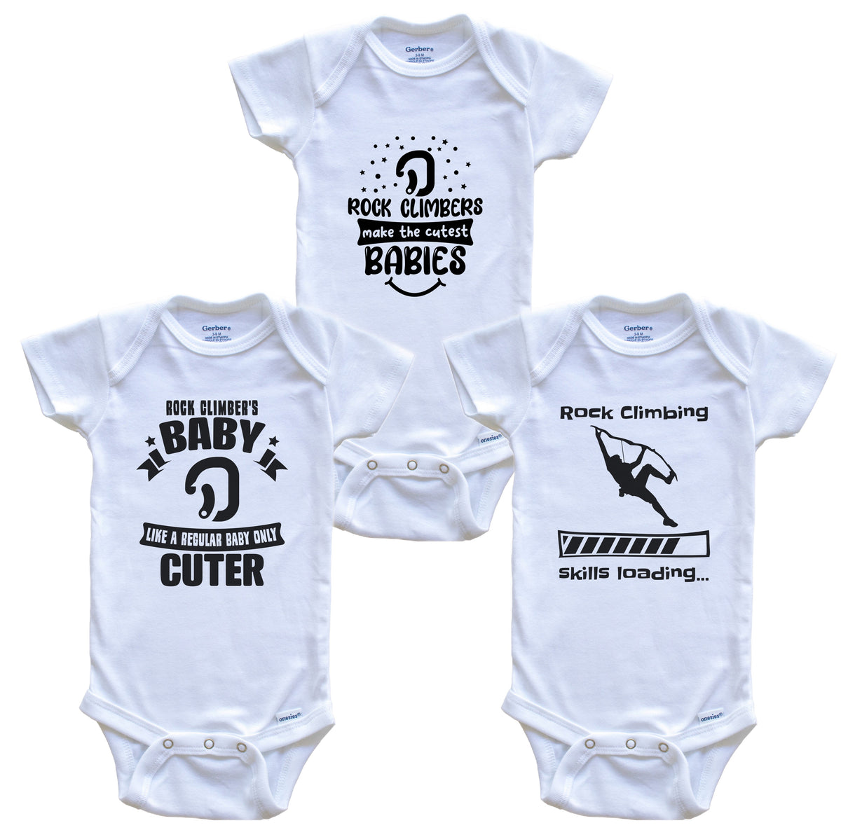Rock Climbing Rock Climber Funny Cute Baby Bodysuit Bundle (3 Piece Set)