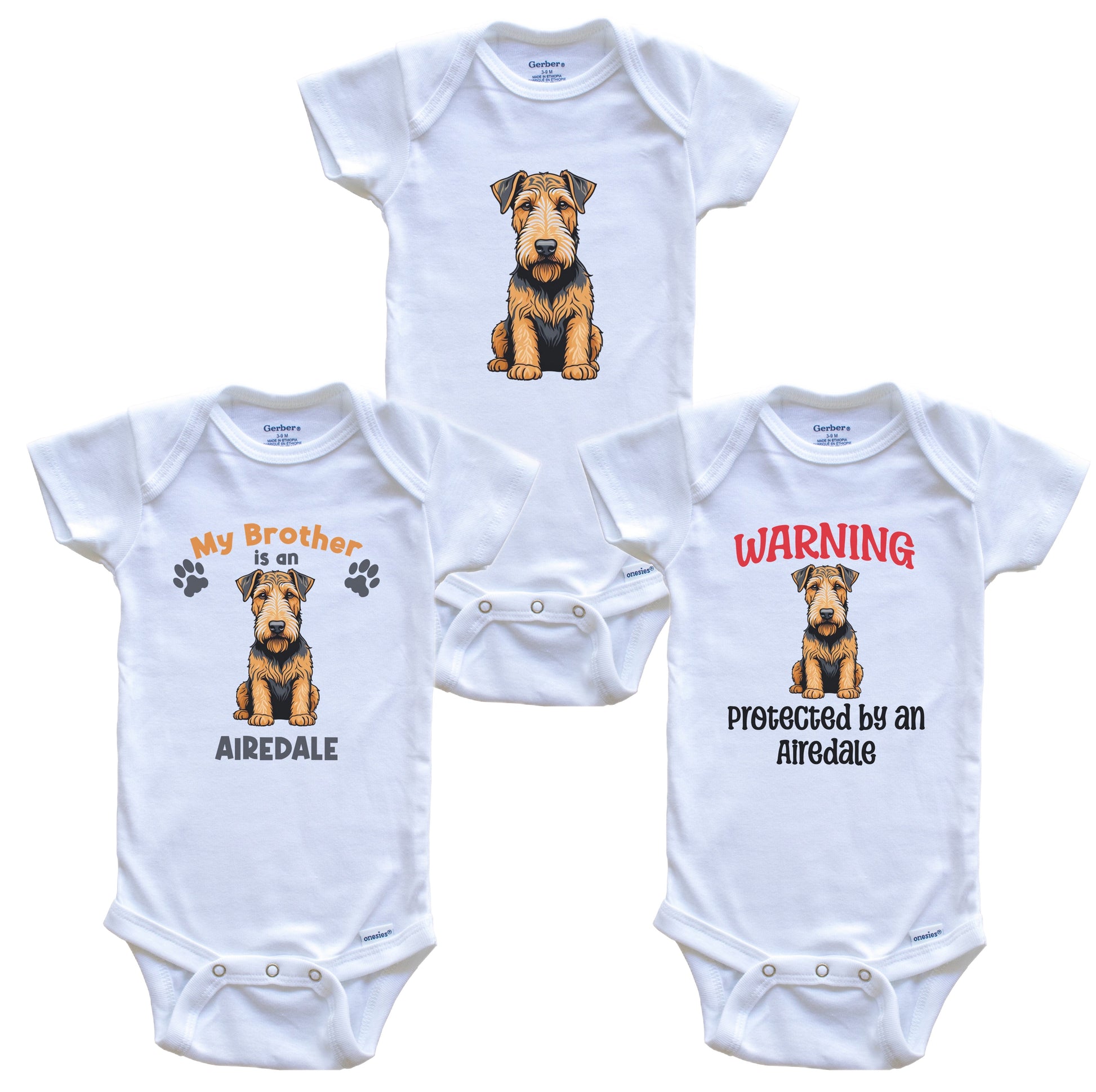 Brother is an Airedale Funny Dog Breed Baby Bodysuit Bundle (3 Piece Set)