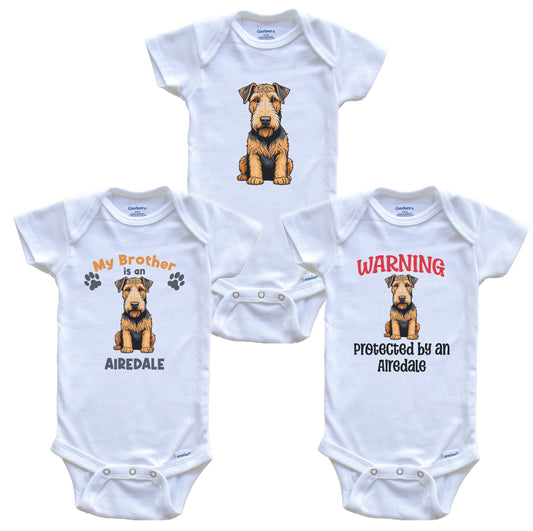 Brother is an Airedale Funny Dog Breed Baby Bodysuit Bundle (3 Piece Set)