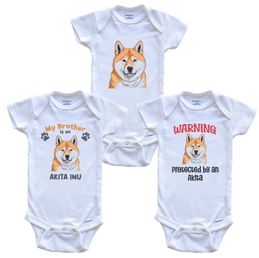 Brother is an Akita Inu Funny Dog Breed Baby Bodysuit Bundle (3 Piece Set)