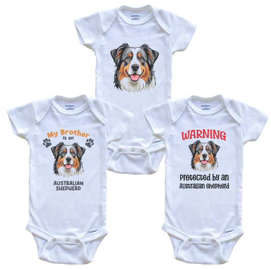 Brother is an Australian Shepherd Funny Dog Breed Baby Bodysuit Bundle (3 Piece Set)