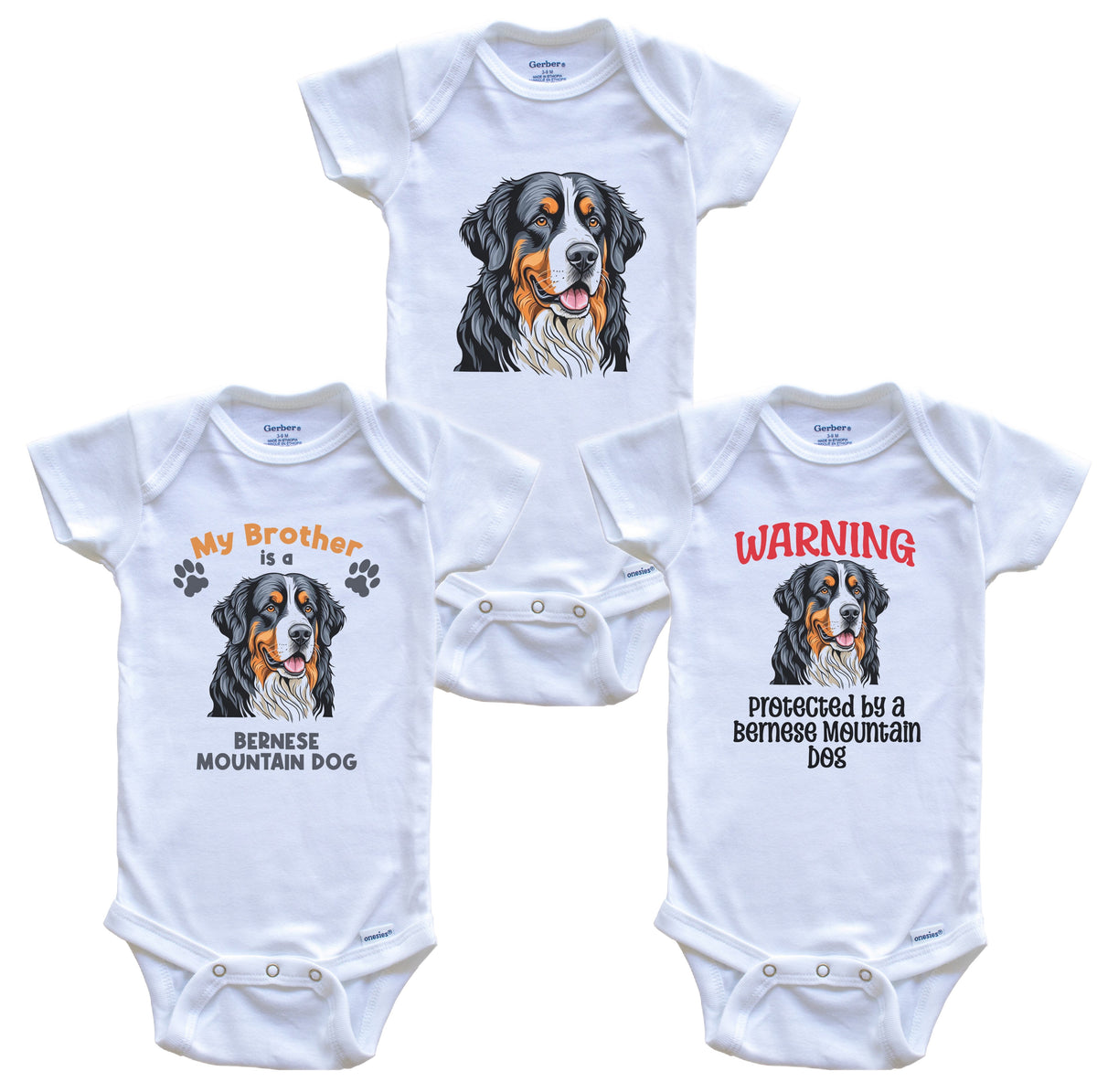 Brother is a Bernese Mountain Dog Funny Dog Breed Baby Bodysuit Bundle (3 Piece Set)