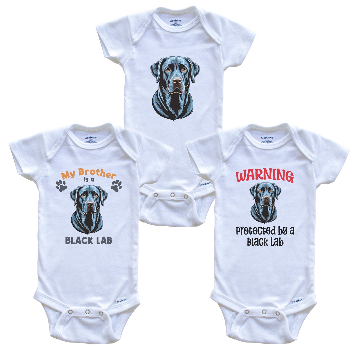 Brother is a Black Lab Funny Dog Breed Baby Bodysuit Bundle (3 Piece Set)