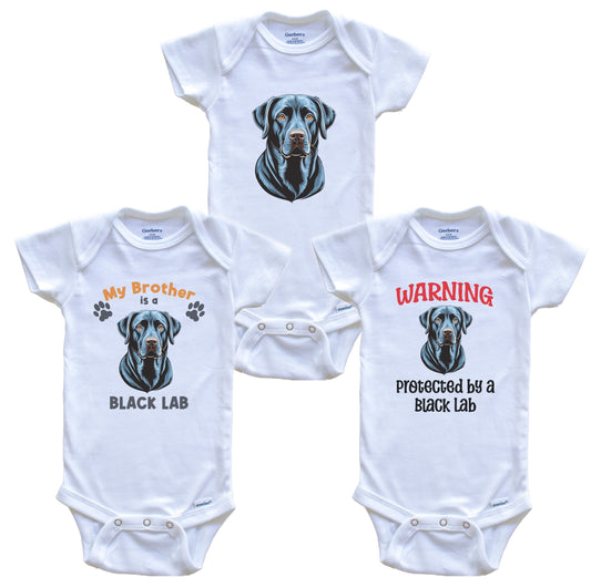 Brother is a Black Lab Funny Dog Breed Baby Bodysuit Bundle (3 Piece Set)