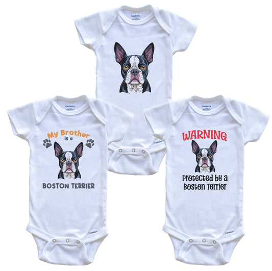 Brother is a Boston Terrier Funny Dog Breed Baby Bodysuit Bundle (3 Piece Set)