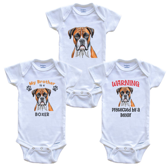 Brother is a Boxer Funny Dog Breed Baby Bodysuit Bundle (3 Piece Set)