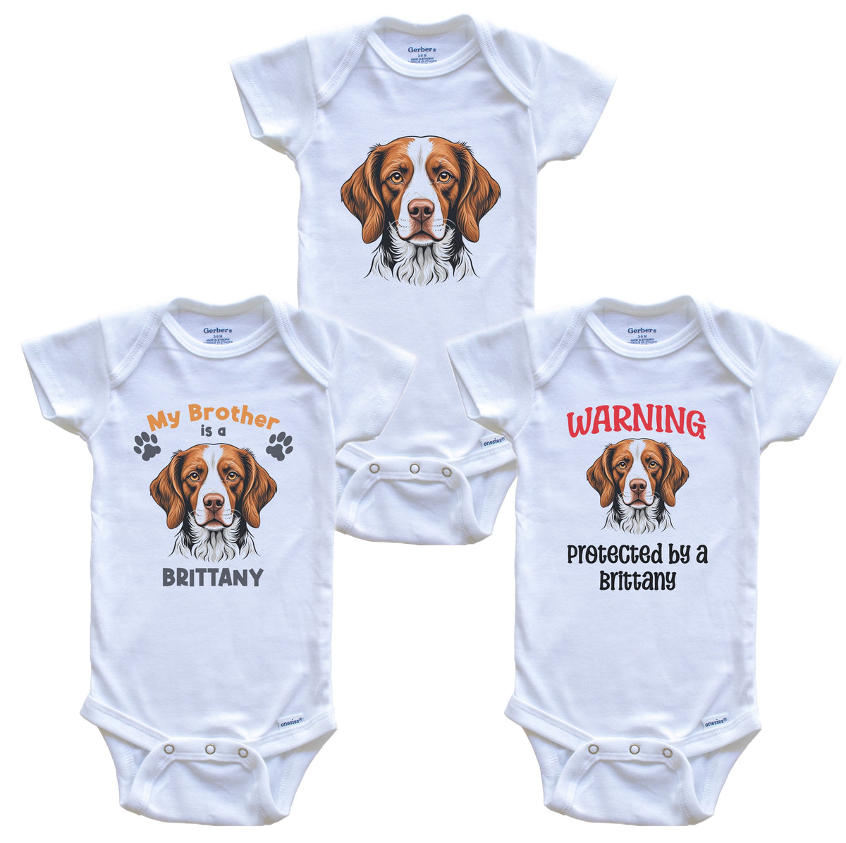 Brother is a Brittany Funny Dog Breed Baby Bodysuit Bundle (3 Piece Set)