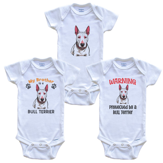 Brother is a Bull Terrier Funny Dog Breed Baby Bodysuit Bundle (3 Piece Set)