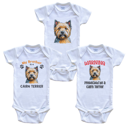 Brother is a Cairn Terrier Funny Dog Breed Baby Bodysuit Bundle (3 Piece Set)