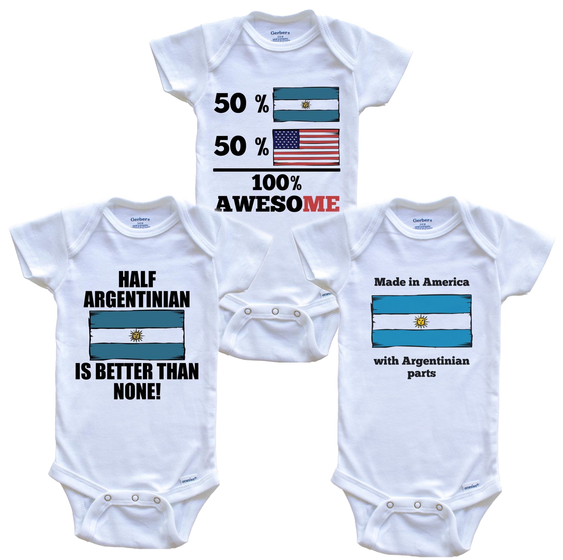 Argentinian American Baby Bodysuit Bundle (3 Piece Set)