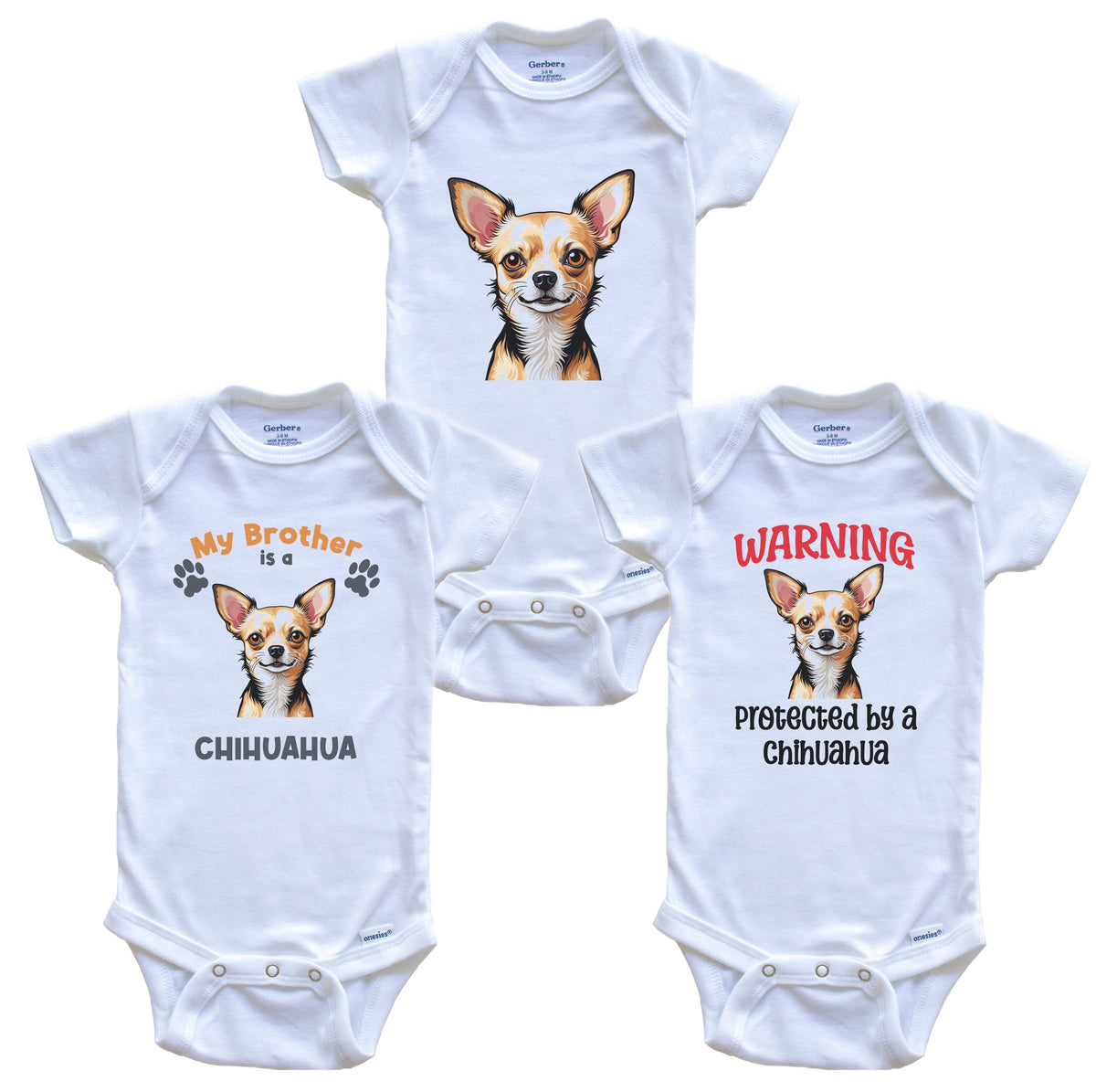 Brother is a Chihuahua Funny Dog Breed Baby Bodysuit Bundle (3 Piece Set)
