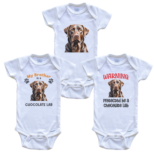 Brother is a Chocolate Lab Funny Dog Breed Baby Bodysuit Bundle (3 Piece Set)