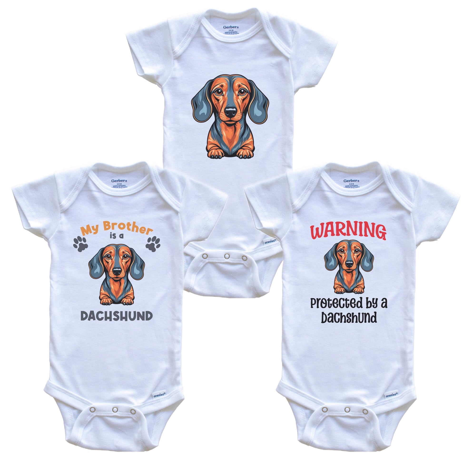 Brother is a Dachshund Funny Dog Breed Baby Bodysuit Bundle (3 Piece Set)