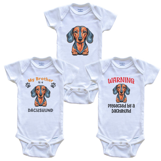 Brother is a Dachshund Funny Dog Breed Baby Bodysuit Bundle (3 Piece Set)
