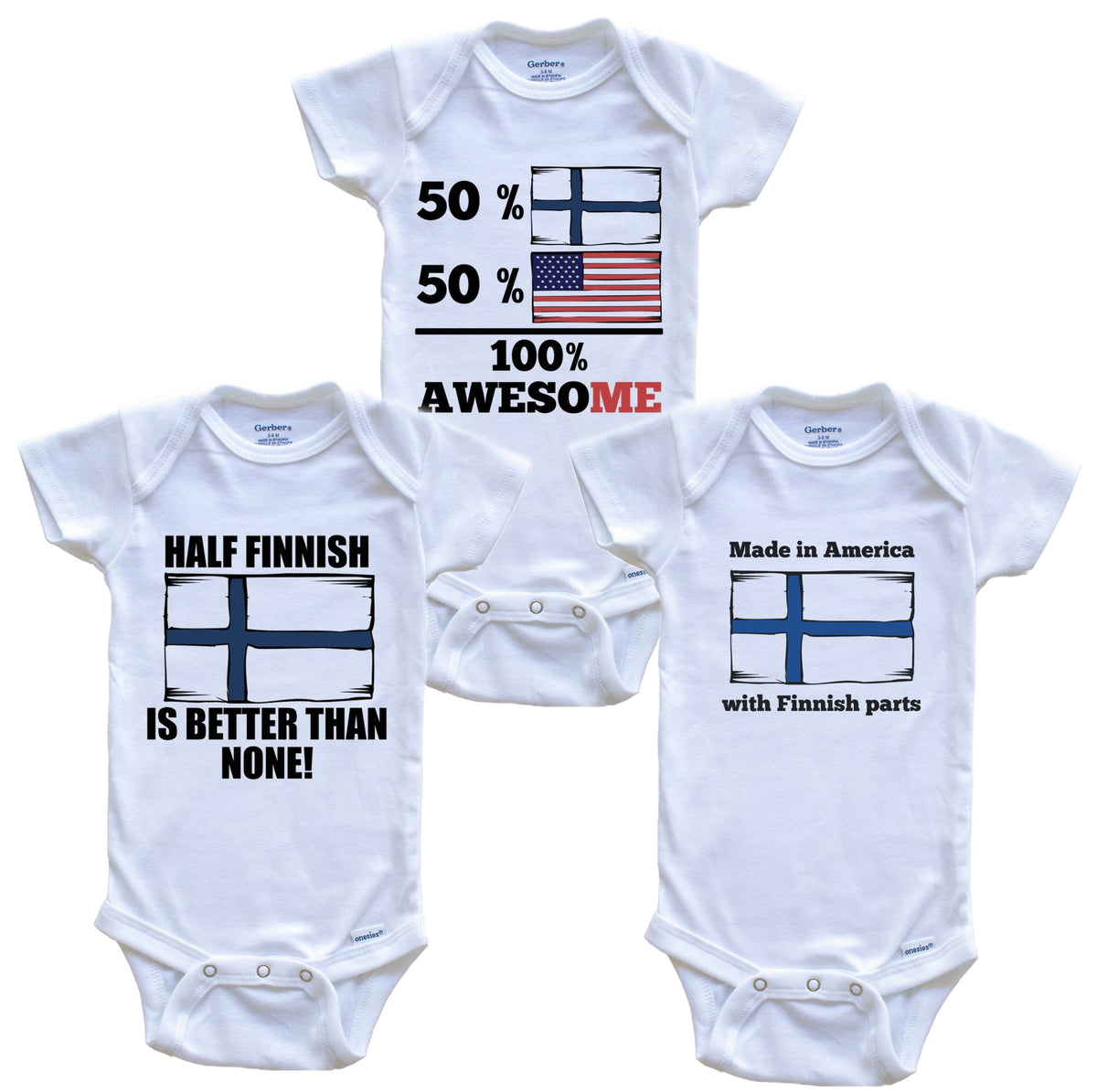 Finnish American Baby Bodysuit Bundle (3 Piece Set)