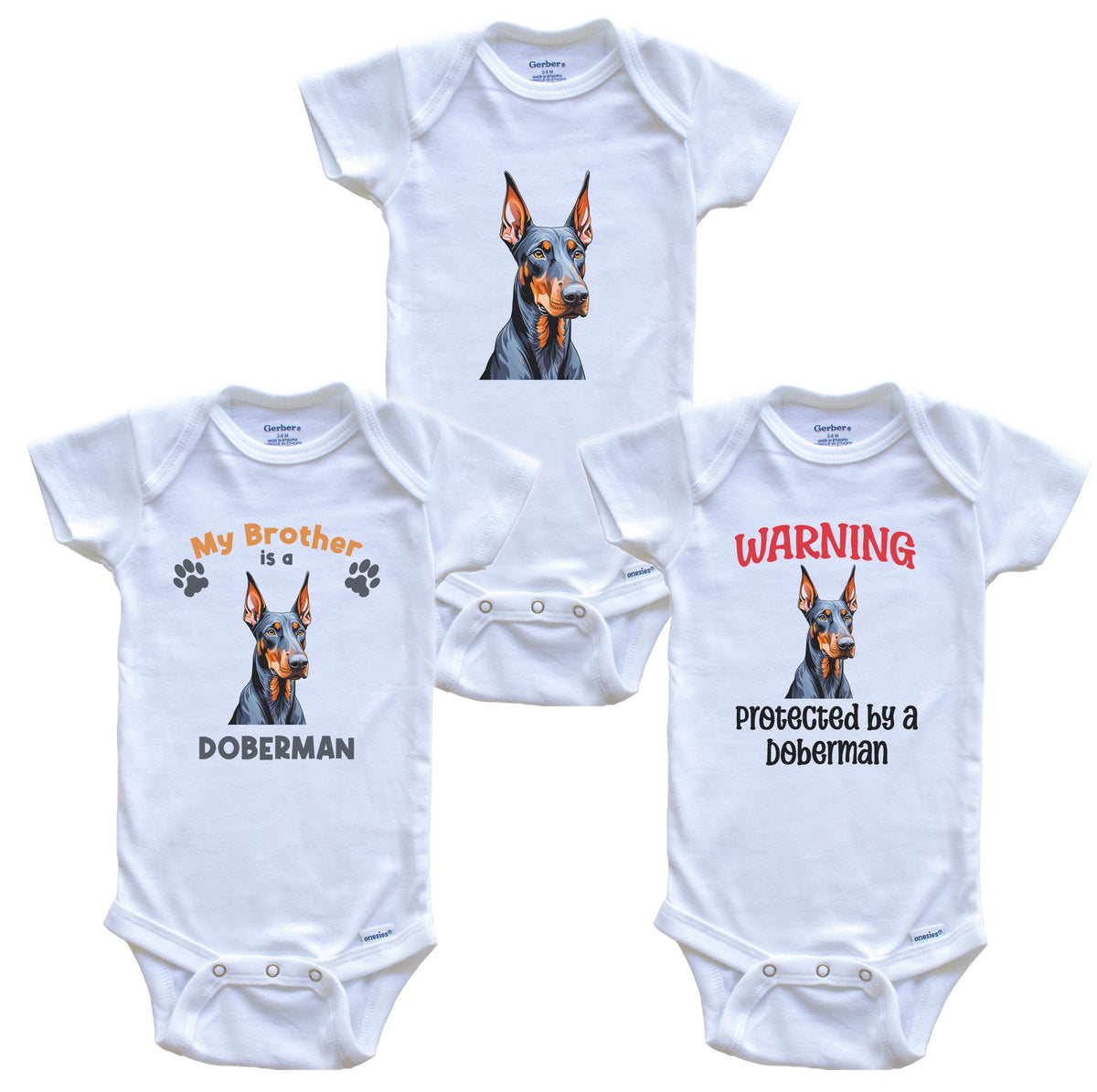 Brother is a Doberman Funny Dog Breed Baby Bodysuit Bundle (3 Piece Set)