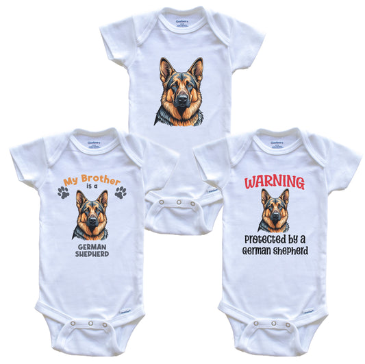 Brother is a German Shepherd Funny Dog Breed Baby Bodysuit Bundle (3 Piece Set)